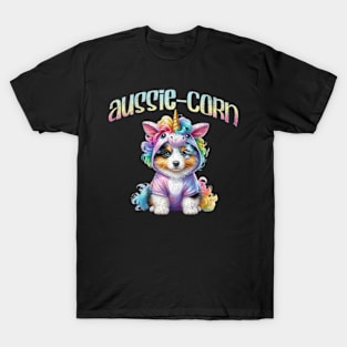 Aussie-corn Australian Shepherd Kawaii Dog Pastel Unicorn T-Shirt